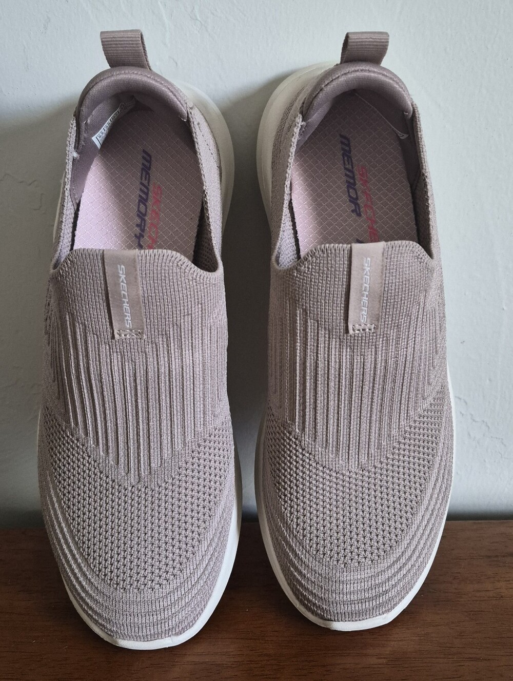 Skechers Women's Slip-On Knit Sneakers in Taupe Pink